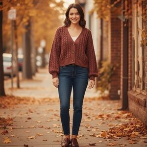 John + Jenn Rust chunky Knit card Sweater